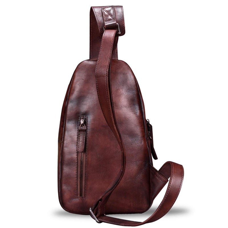 IVTG Genuine Leather Sling Bag Chest Shoulder Hiking Backpack Vintage Handmade Crossbody Daypack (Coffee) One_Size - Image 3